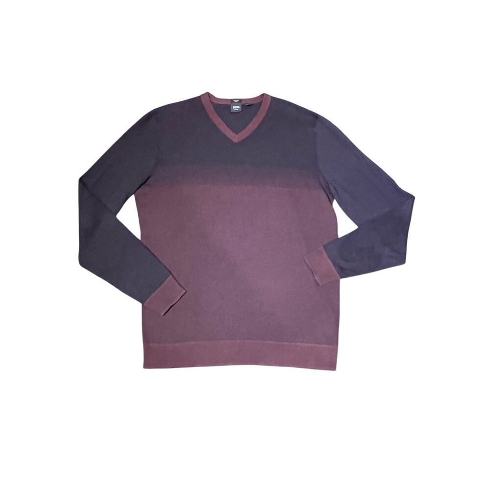 Hugo Boss Men’s Maroon Black Slim-Fit Long Sleeve Shirt - Cashmere Silk Blend.